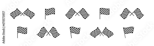 Race finished checkered flag set. Racing finish flags waving collection.