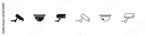 CCTV camera icon set. Street cameras flat and outline icons.