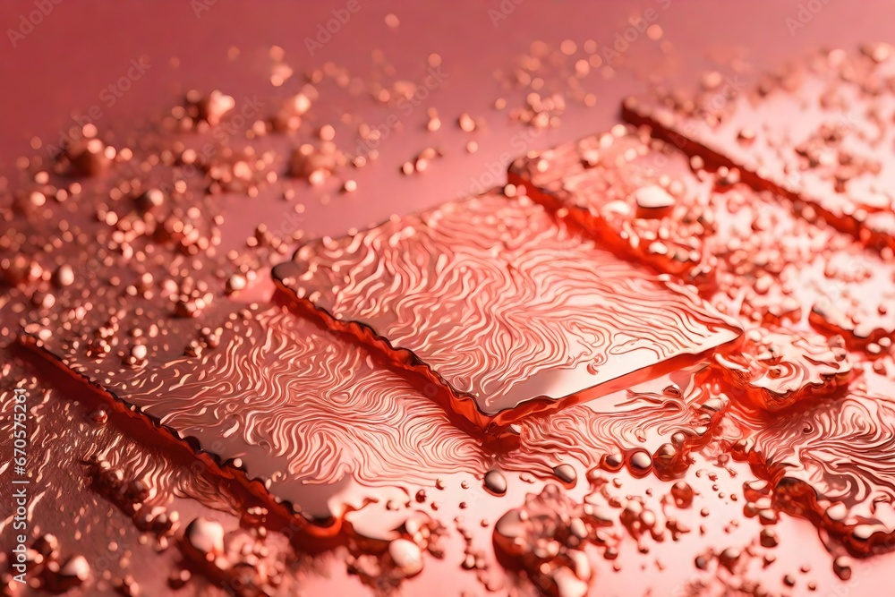 Living coral, the 2019 year's hue, on a beautiful pink gold foil sheet of metal Living coral, the 2019 year's hue, on a beautiful pink gold foil sheet of metal