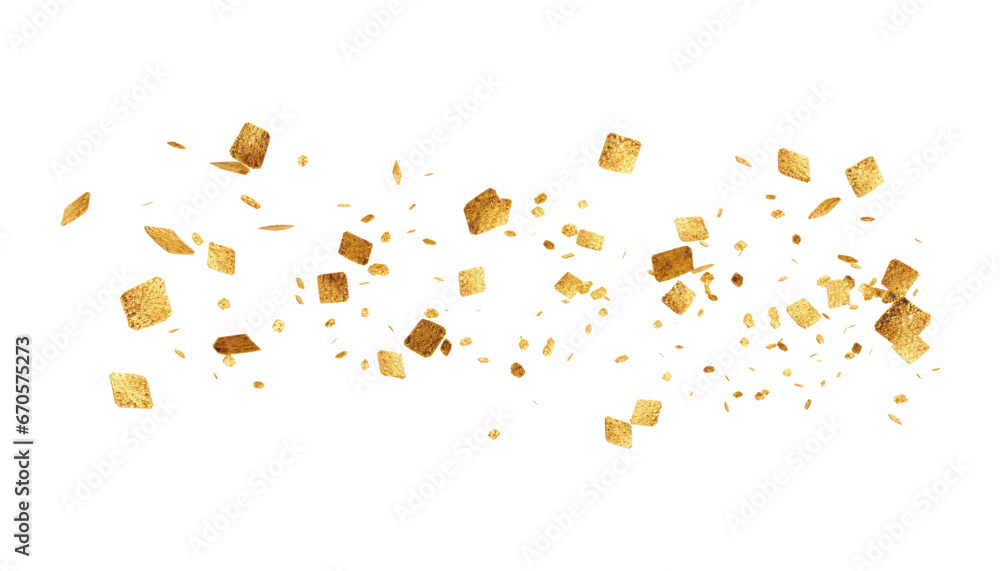 gold confetti isolated on transparent background cutout