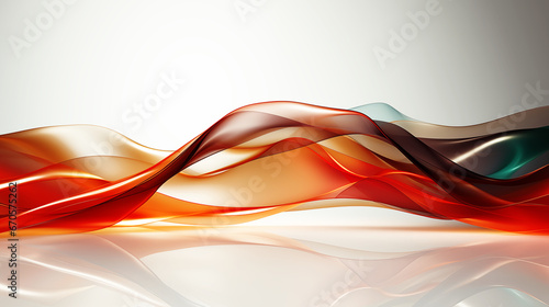 Gold orange and green abstract background with transparent shiny wave, 3D illustration. 