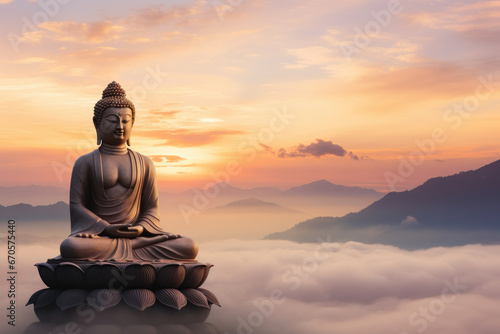  Buddha Statue in Meditation above the Horizon