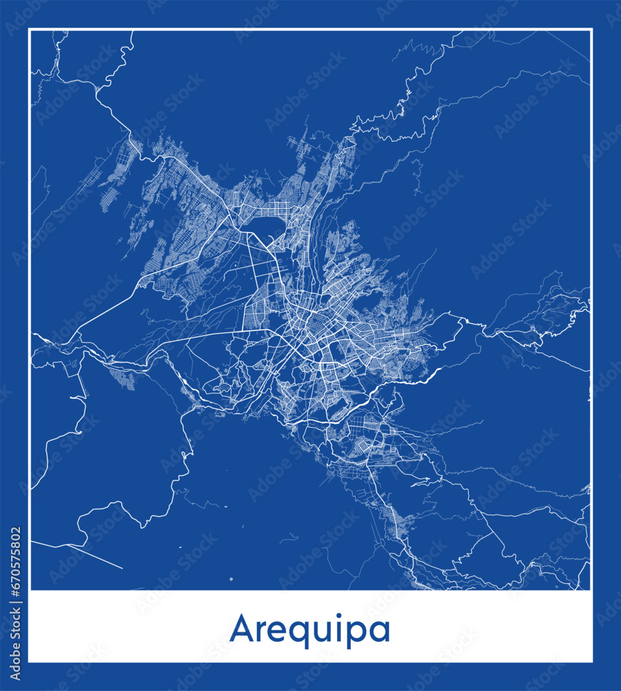 Arequipa Peru South America City map blue print vector illustration
