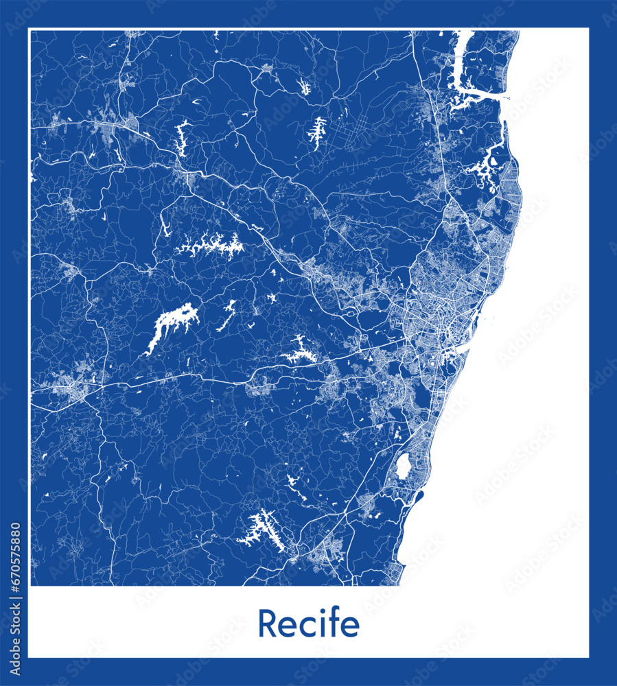 Recife Brazil South America City map blue print vector illustration