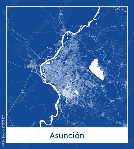 Asuncion Paraguay South America City map blue print vector illustration