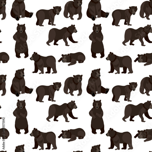 vector drawing seamless pattern with bears  hand drawn animals at white background   cartoon style characters