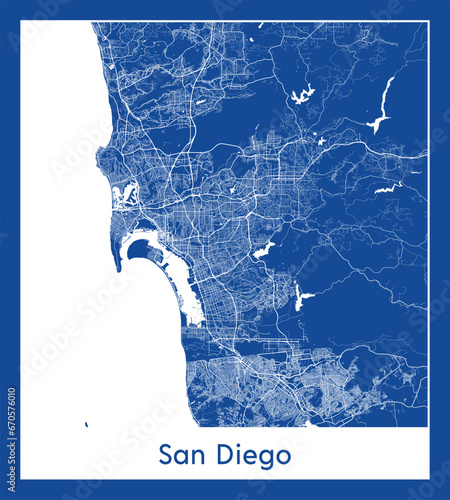 San Diego United States North America City map blue print vector illustration