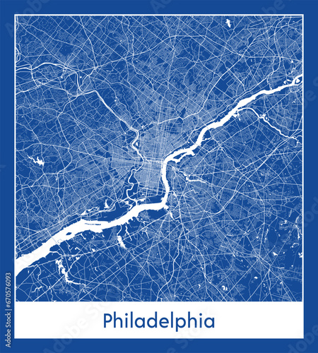 Philadelphia United States North America City map blue print vector illustration