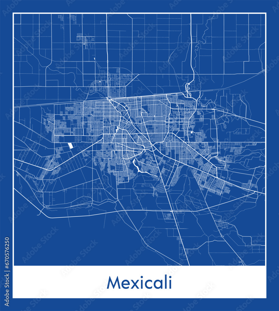 Mexicali Mexico North America City map blue print vector illustration Mexicali Mexico North America City map blue print vector illustration