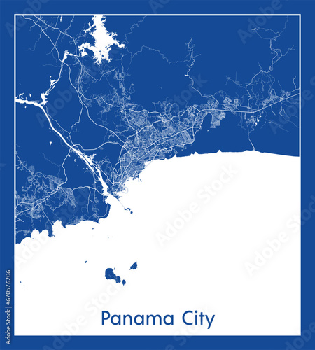Panama City Panama North America City map blue print vector illustration
