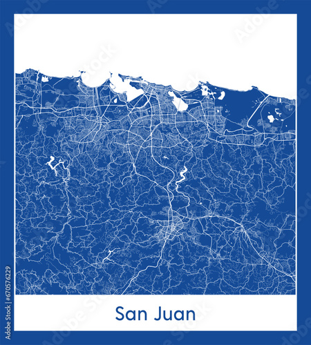San Juan Puerto Rico North America City map blue print vector illustration