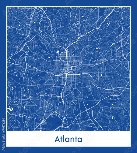 Atlanta United States North America City map blue print vector illustration