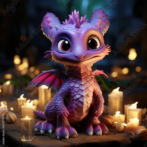 Beautiful cute magic dragon with big kind eyes. A wonderful and sweet character.