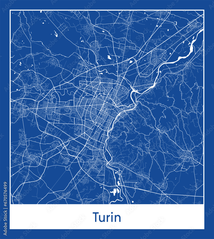 Turin Italy Europe City map blue print vector illustration