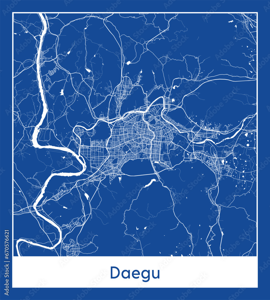 Daegu South Korea Asia City map blue print vector illustration
