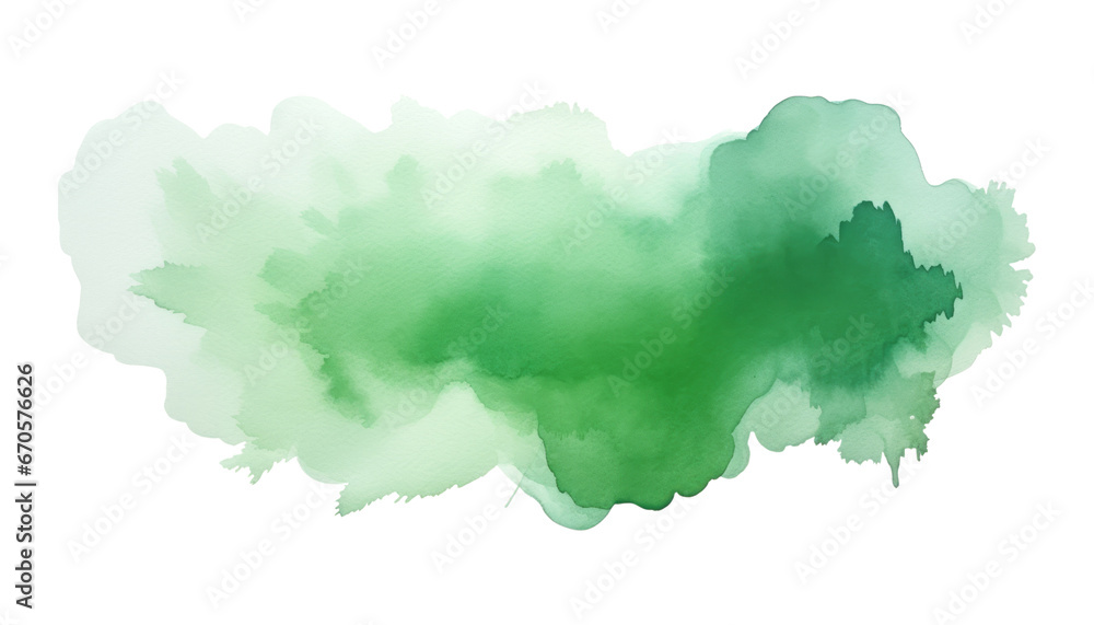 green watercolor stain isolated on transparent background cutout