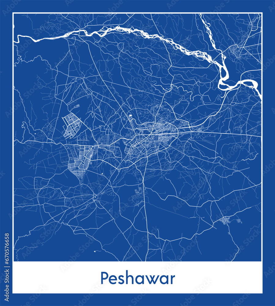 Peshawar Pakistan Asia City map blue print vector illustration