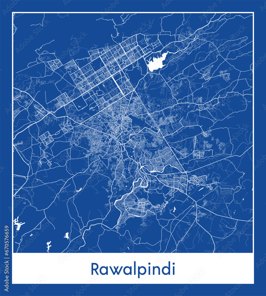 Rawalpindi Pakistan Asia City map blue print vector illustration