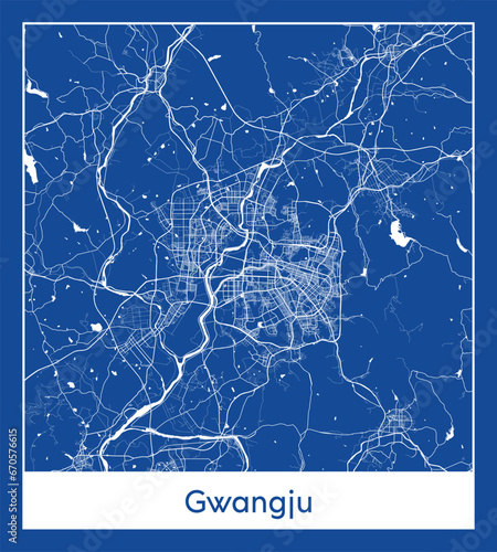 Gwangju South Korea Asia City map blue print vector illustration