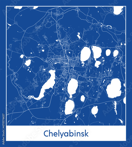 Chelyabinsk Russia Asia City map blue print vector illustration