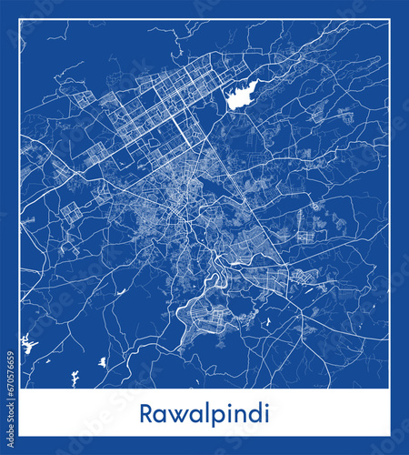 Rawalpindi Pakistan Asia City map blue print vector illustration