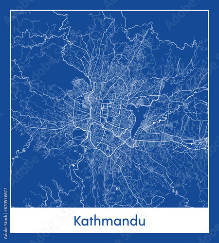 Kathmandu Nepal Asia City map blue print vector illustration