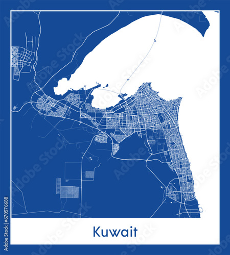Kuwait Kuwait Asia City map blue print vector illustration