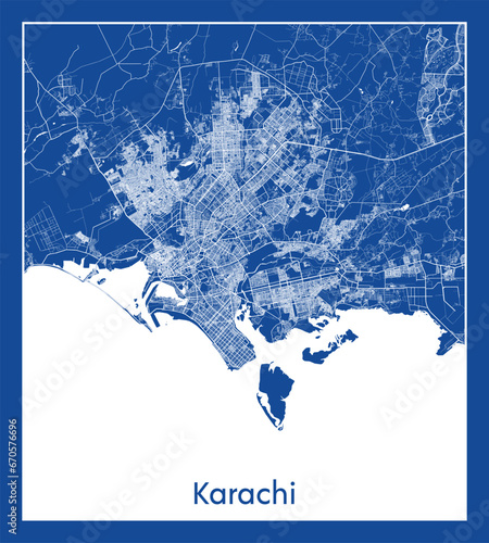 Karachi Pakistan Asia City map blue print vector illustration