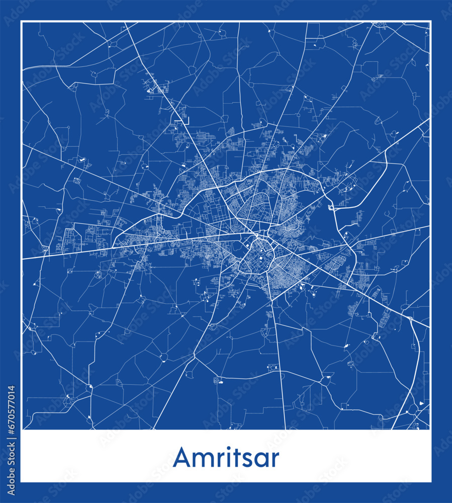 Fototapeta premium Amritsar India Asia City map blue print vector illustration