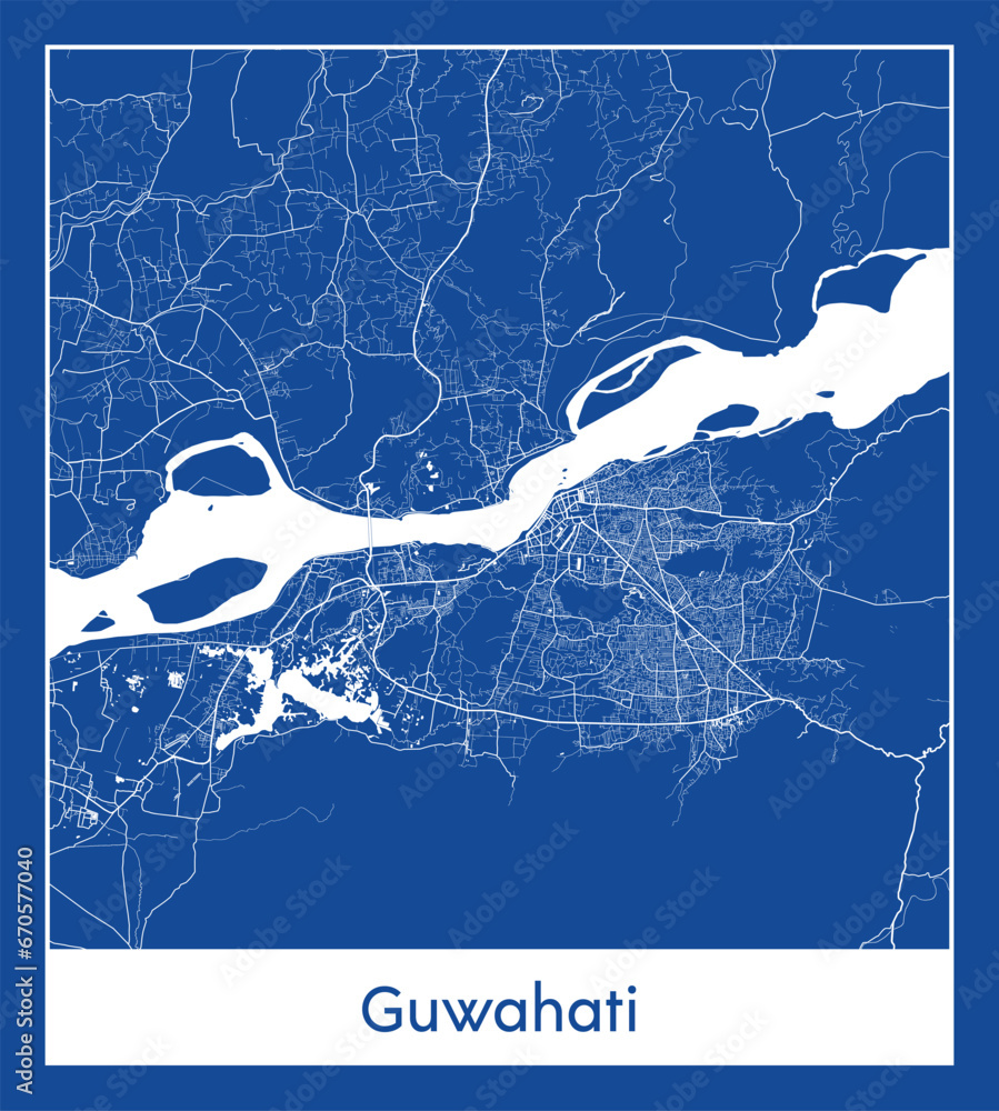 Guwahati India Asia City map blue print vector illustration Guwahati India Asia City map blue print vector illustration