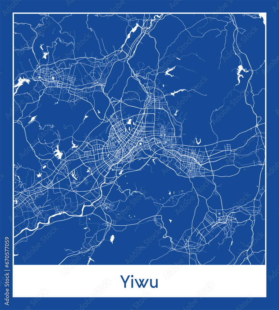 Yiwu China Asia City map blue print vector illustration