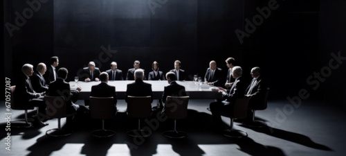 Secretive Meeting of leaders,Team of Government Agents Politicians, Diverse business people, Military top Corporate Executives, Multi ethnic, Trying to Come Agreement, Blurred image photo