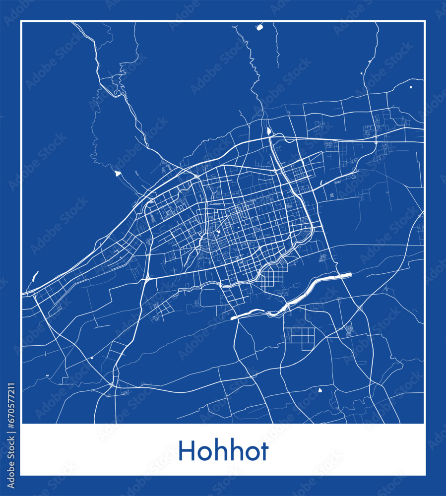 Fototapeta premium Hohhot China Asia City map blue print vector illustration