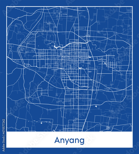 Anyang China Asia City map blue print vector illustration photo