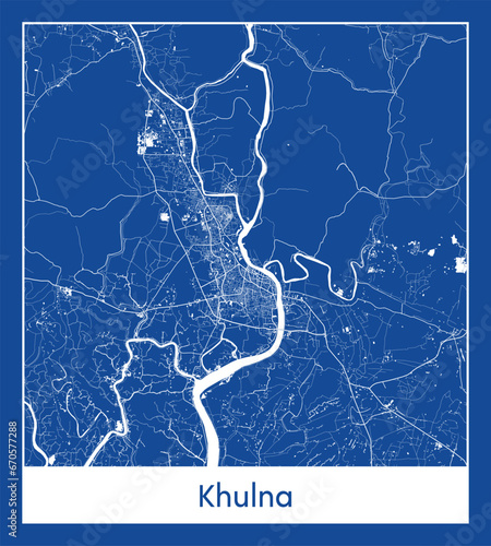 Khulna Bangladesh Asia City map blue print vector illustration