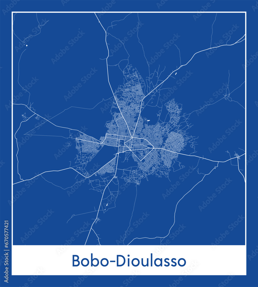 Bobo-Dioulasso Burkina Faso Africa City map blue print vector illustration