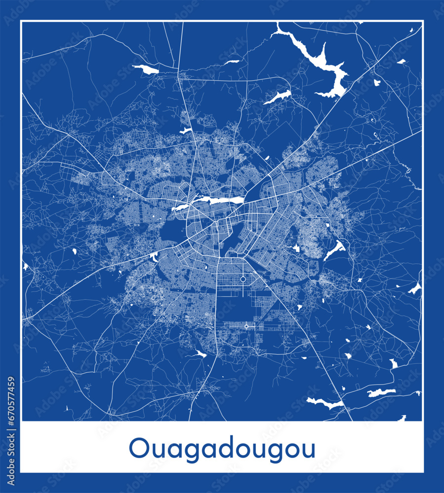 Ouagadougou Burkina Faso Africa City map blue print vector illustration