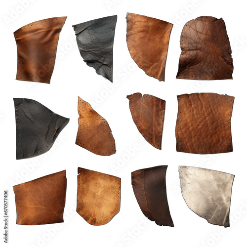 Piece of worn-out leather isolated on transparent background