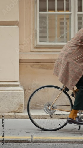Businessman going to work by bike. Commuting to the Office. Public transport