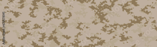 Desert pixel camo seamless pattern. Digital mosaic camouflage with squares texture. Vector digcam background