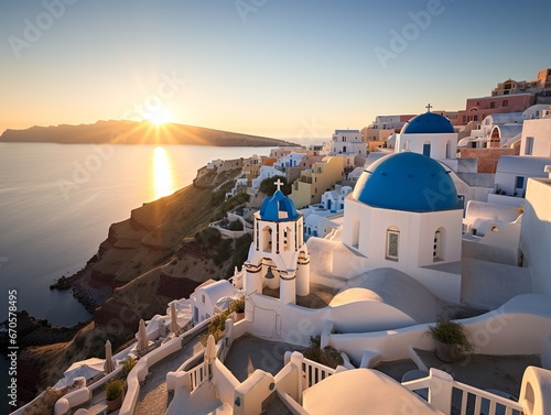 Postcard of Sunset in Santorini, Greece.