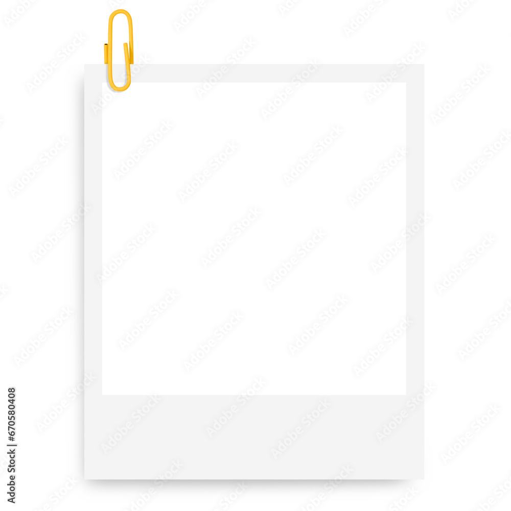 white Polaroid photo frame with a yellow paper clip on a blank background. white Polaroid photo frame with a yellow paper clip on a blank background.