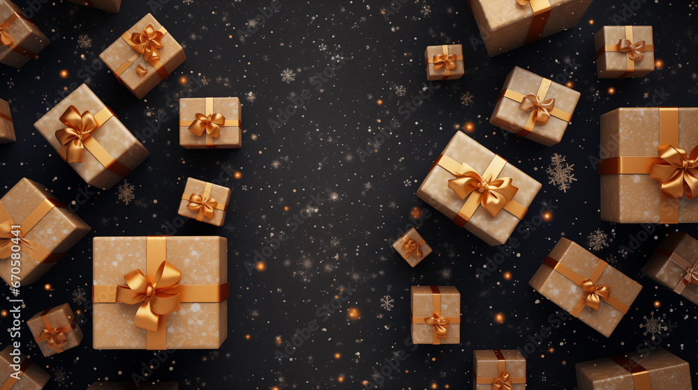 Mikołajki - prezenty pod choinkę na gwiazdkę - święta Bożego Narodzenia. Xmas. Wesołych Świąt - tło - obrazy, fototapety, plakaty 