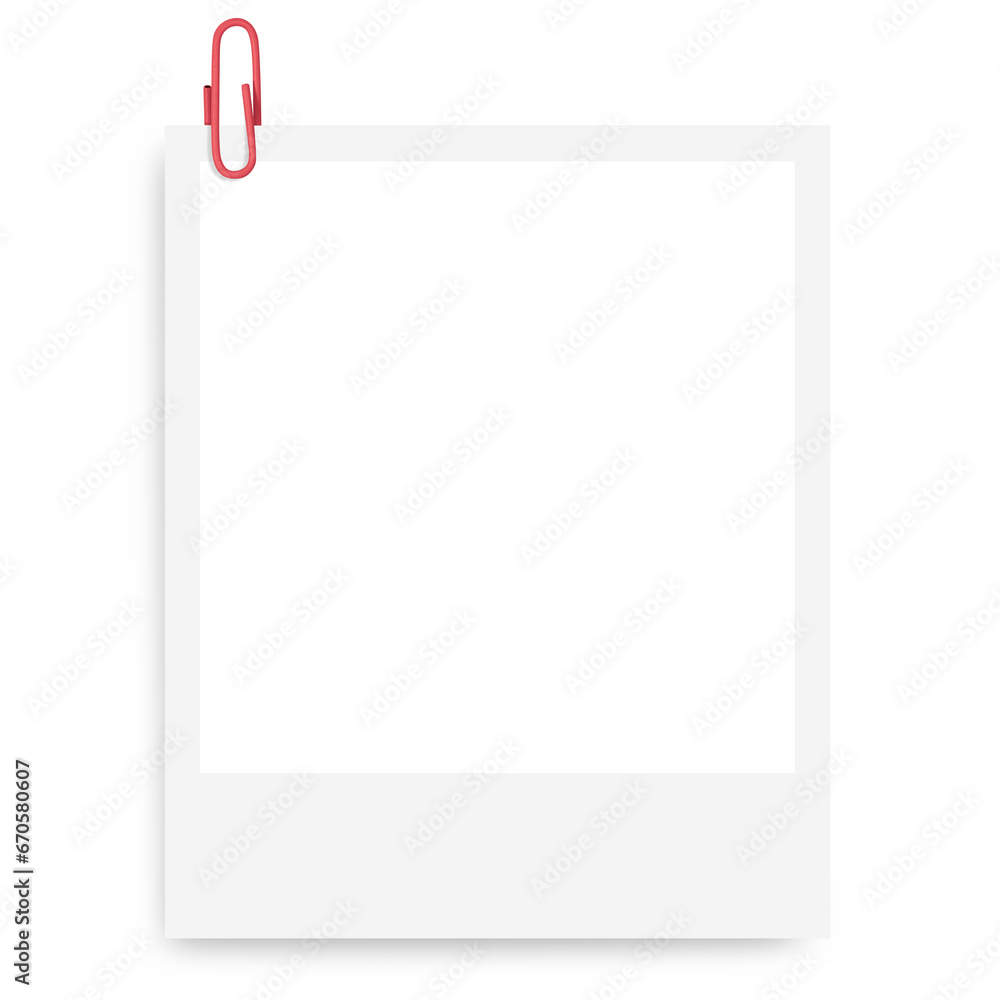 white Polaroid photo frame with a red paper clip on a blank background. white Polaroid photo frame with a red paper clip on a blank background.