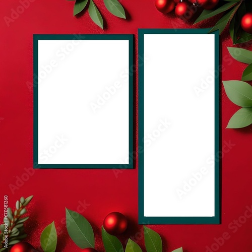 christmas frame with holly and berries