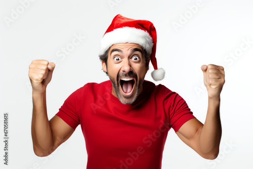 excited cheering man in santa hat © mr_marcom