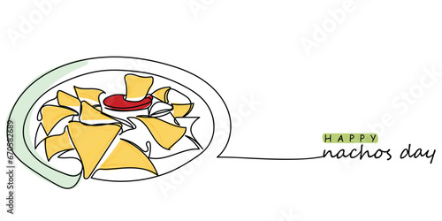 Nachos day celebration line art design. Food vintage style vector suitable for poster and postcards. Yellow and red. Foodie and food lovers concept. Traditional snacks. November. World food days