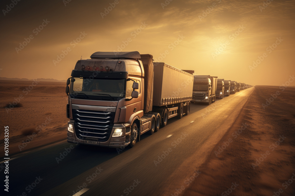 Convoy At Dawn: Trucks On the Horizon