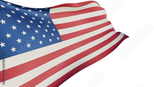 American flag on transparent background. Waving US flag. 3d rendering. 