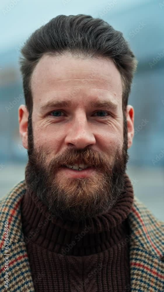 Close up of the Caucasian hipster man with a beard , Portrait. Outside. Close up of the Caucasian hipster man with a beard , Portrait. Outside.